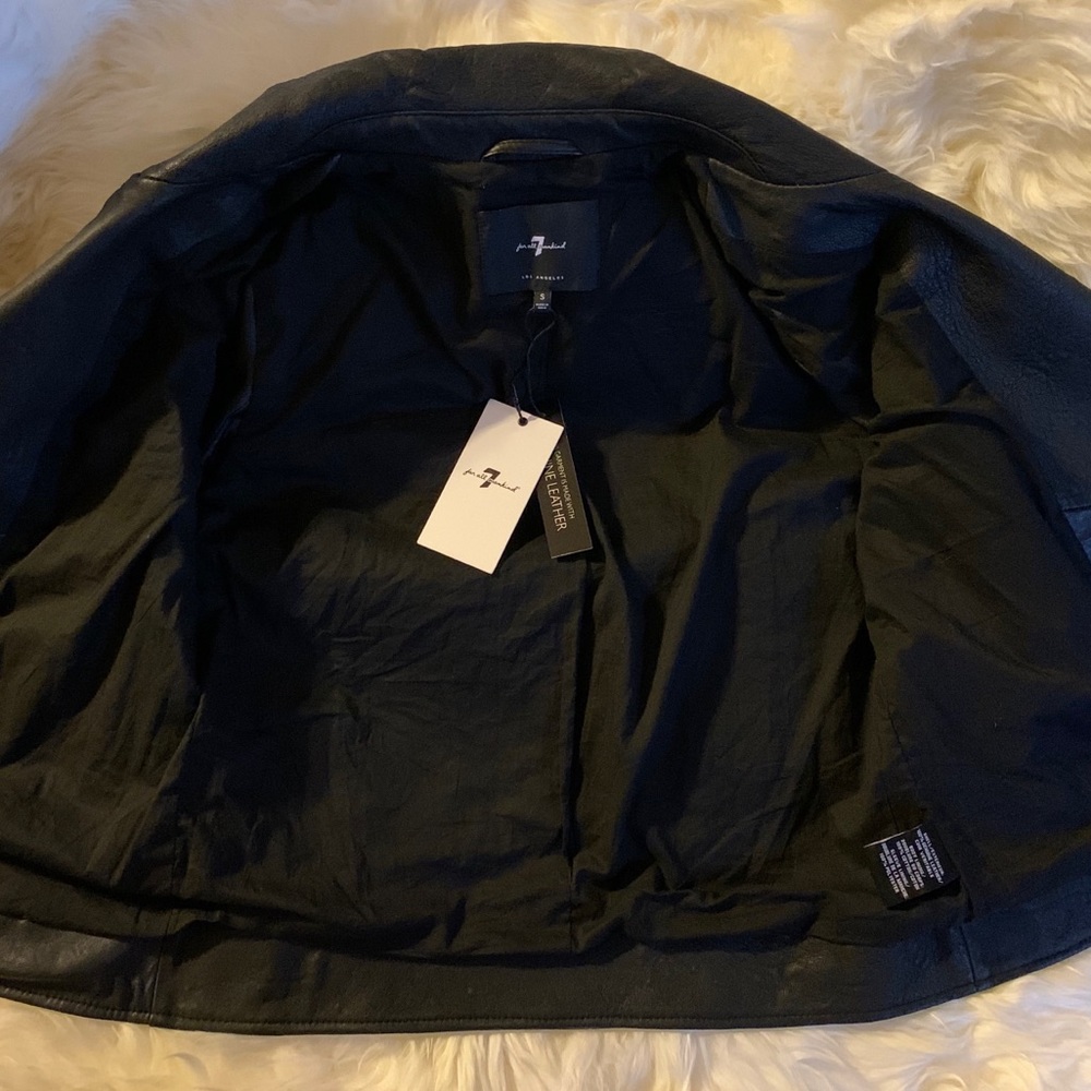 7 For All Mankind Black Leather Moto Jacket Size S - Picture 7 of 9